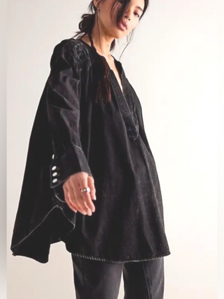 Free People We The Free Another Love Denim Tunic Black Indigo Size Small Vguc